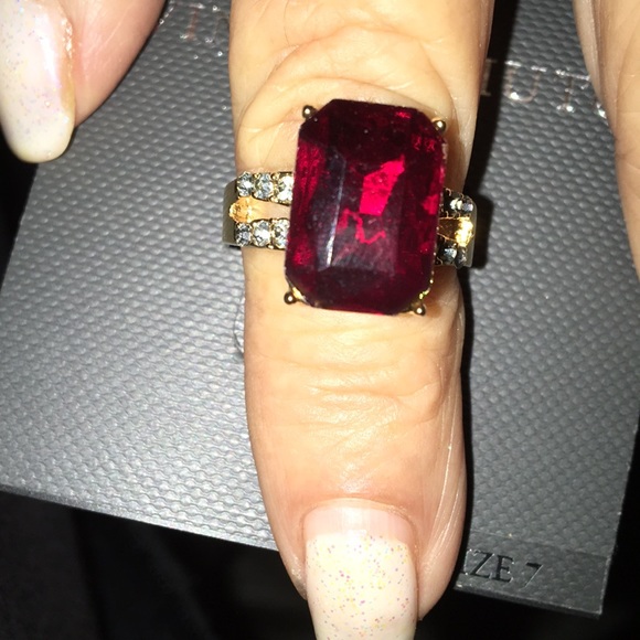New Vince Camuto Ruby Red & Pave Crystals Ring - Picture 1 of 1